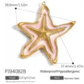 Ciondolo a forma di stella marina in acciaio dorato e smalto rosa con peso e misura - Stile Stella Marina Rosa (PJ94082B)