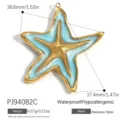 Pendaglio a forma di stella marina in acciaio inossidabile placcato oro 18K - Stile Stella Marina Blu Chiaro (PJ94082C)