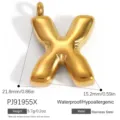 Pendentif lettre X bulle 3D en acier inoxydable doré pour la création de bijoux - Lettre Bulle X (PJ91955X)