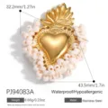 Ciondolo a cuore in acciaio inossidabile dorato con perline per gioielli fai da te - Stile Cuore Con Perline Rosa (PJ94083A)