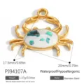 Gold-plated stainless steel crab pendant with iridescent shell inlay for DIY jewelry - White Crab Style (PJ94107A)