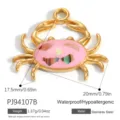 Gold-plated stainless steel pink crab pendant charm for DIY jewelry accessory making - Pink Crab Style (PJ94107B)
