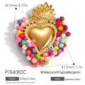 Ciondolo a cuore in acciaio inossidabile dorato con perline colorate per gioielli DIY - Stile Cuore Con Perline Multicolore (PJ94083C)