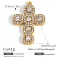 Gold plated stainless steel cross pendant with sparkling rhinestones for DIY jewelry - Cross Full Rhinestone Style (PJ94111)
