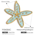 Ciondolo stella marina in smalto azzurro in acciaio inossidabile placcato oro - Stile Stella Marina Blu Chiaro Grande (PJ94084C)