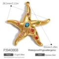 Pendente stella marina in acciaio inossidabile dorato con zirconi colorati - Stile Stella Marina In Strass Multicolore (PJ94086B)