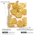 Ciondolo rettangolare in acciaio inossidabile con fiori dorati per gioielli DIY - Stile Placca Floreale Rosa (PJ94087A)