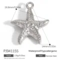 Silver stainless steel starfish charm featuring a central crystal for DIY jewelry making - Silver Starfish Rhinestone Style (PJ94115S)