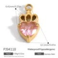 Elegant pink heart crystal crown pendant crafted from gold-plated stainless steel - Pink Heart Crown Style (PJ94118)