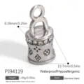 Silver stainless steel cylindrical jewelry charm with crystal inlay and floral engravings - Cylindrical Four-Leaf Flower Rhombus (PJ94119)