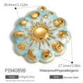 Ciondolo celeste in acciaio inossidabile dorato con sole e cuore per gioielli 28,4mm - Stile Simboli Celesti Blu (PJ94089B)