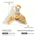 Detailed gold plated stainless steel mermaid tail pendant charm with sparkling crystals - Gold Fish Tail Three Rhinestone (PJ94123G)