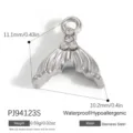 Polished stainless steel mermaid tail pendant with crystals for DIY jewelry crafts - Silver Fish Tail Three Rhinestone (PJ94123S)