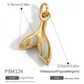 Ocean style stainless steel whale tail pendant with blue enamel in gold finish - Sky Blue Fish Tail Enamel (PJ94124)