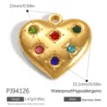 Gold-plated stainless steel heart pendant featuring five colorful inlaid crystals. - Vintage Heart Multi-Color Rhinestone (PJ94126)