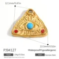 Gold-plated stainless steel evil eye pendant with turquoise and red stones - Triangle Evil Eye Style (PJ94127)