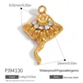 Ocean-inspired gold-plated stainless steel stingray pendant charm with crystals, 14mm size - Stingray Rhinestone Style (PJ94130)