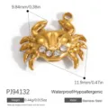 Detailed gold-plated stainless steel crab pendant charm featuring sparkling cubic zirconia stones - Crab Four Rhinestone Style (PJ94132)