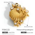 Gold plated stainless steel seashell charm pendant with embedded crystals for jewelry DIY - Shell Coral Rhinestone Style (PJ94133)