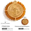 Anhänger St. Benedikt Medaille Edelstahl 18K vergoldet mit facettierten Bernsteinperlen - 23,3mm / St. Benedikt Medaillenstil (PJ94018A)