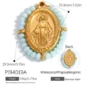 18K gold plated stainless steel Virgin Mary oval medal pendant with light blue beads - Miraculous Mary Medal Style (PJ94019A)