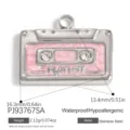 Retro pink enamel cassette tape pendant in stainless steel with crystal accents - Pink Cassette Rhinestone Silver (PJ93767SA)