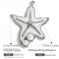 Ocean-themed starfish pendant in stainless steel with white enamel and faux pearl details - White Starfish Pearl Silver (PJ93873SA)