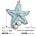 Light blue enamel starfish pendant charm with white pearls made of durable stainless steel - Blue Starfish Pearl Silver (PJ93873SB)