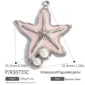 Pink enamel starfish pendant with faux pearls in waterproof stainless steel metal - Pink Starfish Pearl Silver (PJ93873SC)