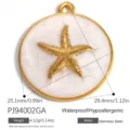 Gold-plated stainless steel starfish pendant with white enamel for DIY jewelry making. - White Starfish Round Gold (PJ94002GA)