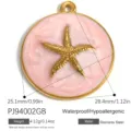Ocean style gold-plated stainless steel starfish pendant with pink enamel finish - Pink Starfish Round Gold (PJ94002GB)