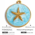 Ocean style starfish pendant in stainless steel with blue enamel and gold plating. - Blue Starfish Round Gold (PJ94002GC)