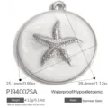 Silver stainless steel starfish pendant with white enamel for DIY jewelry making - White Starfish Round Silver (PJ94002SA)