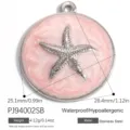 Pink enamel starfish pendant charm made of stainless steel for DIY jewelry design - Pink Starfish Round Silver (PJ94002SB)