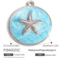 Ocean style stainless steel starfish pendant with blue textured oil-dripping detail. - Blue Starfish Round Silver (PJ94002SC)