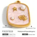 Ozean-Anhänger aus rosa Emaille mit Perlen und Muschel für DIY-Edelstahlschmuck - Ozean Rechteck B (PJ93978GB)