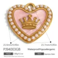 Elegant pink heart pendant with gold crown and pearl border in stainless steel - Pink Crown Heart Pearl Gold (PJ94003GB)