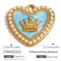 Golden heart crown pendant with light blue enamel and pearl border for DIY jewelry - Blue Crown Heart Pearl Gold (PJ94003GC)