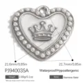 Heart-shaped stainless steel pendant charm with crown design and pearl border detail - White Crown Heart Pearl Silver (PJ94003SA)