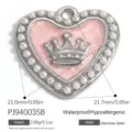 Pink heart pendant with crown design and pearls in stainless steel for DIY jewelry - Pink Crown Heart Pearl Silver (PJ94003SB)