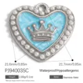 Blue enamel heart pendant with crown motif and pearl border in stainless steel - Blue Crown Heart Pearl Silver (PJ94003SC)
