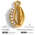 Goldener Muschelanhänger aus Edelstahl mit Zirkonia-Steinen für DIY-Schmuckherstellung - Muschel (PJ93981)