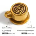 Miniature gold-plated stainless steel coffee cup charm with brown heart latte art - Coffee Cup Brown Latte Art Gold (PJ94004B)