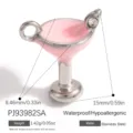 Rosa Emaille-Cocktailglas-Anhänger aus Edelstahl mit Kristall für DIY-Schmuckbau - Martiniglas C (PJ93982SA)