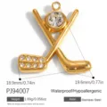 Gold-plated stainless steel hockey sticks pendant with clear crystals for DIY jewelry - Golf Club Style (PJ94007) / 18.9x19.6mm