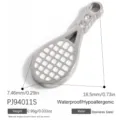 Small silver stainless steel tennis racket pendant with white enamel inlay and crystals - Tennis Racket Rhinestone Silver (PJ94011S)