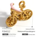 Golden stainless steel bicycle pendant with pink enamel detail for DIY jewelry making - Pink Bicycle Gold (PJ94012)