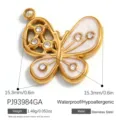 Goldener Schmetterlingsanhänger aus Edelstahl mit weißer Emaille 15,3 mm groß - Schmetterling A (PJ93984GA)