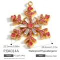 Gold-plated stainless steel snowflake pendant with pink rhinestones and dimensions - Pink White Rhinestone Snowflake Gold (PJ94014A)