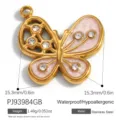 Vergoldeter Edelstahl-Schmetterlingsanhänger mit rosa Emaille und klaren Kristallen - Schmetterling B (PJ93984GB)